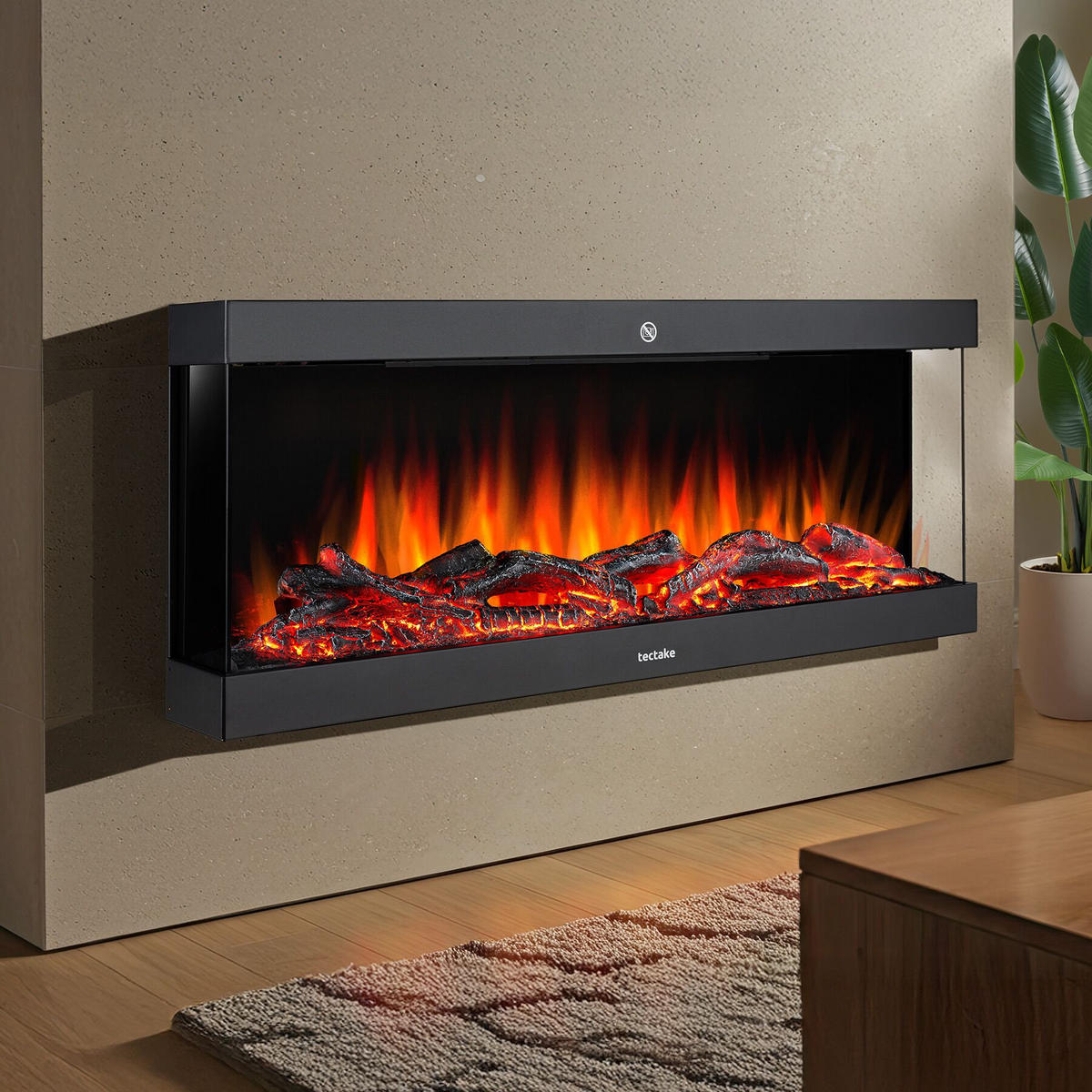 ELEKTRO-WANDKAMIN Luciano,mit Fernbedienung und App-Steuerung, integriertes Thermostat,schwarz - Schwarz, Metall (91.4/38/24.5cm) - tectake