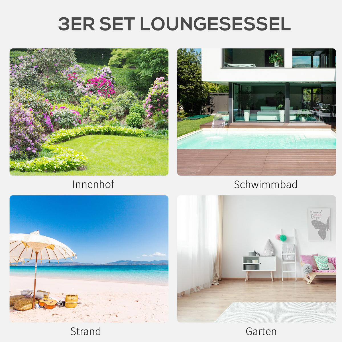 GARTENLIEGE mit Tisch, 59L x 169B x 66H cm, Metall, Mesh, Schwarz - Schwarz, Kunststoff (59/66/169cm) - Outsunny