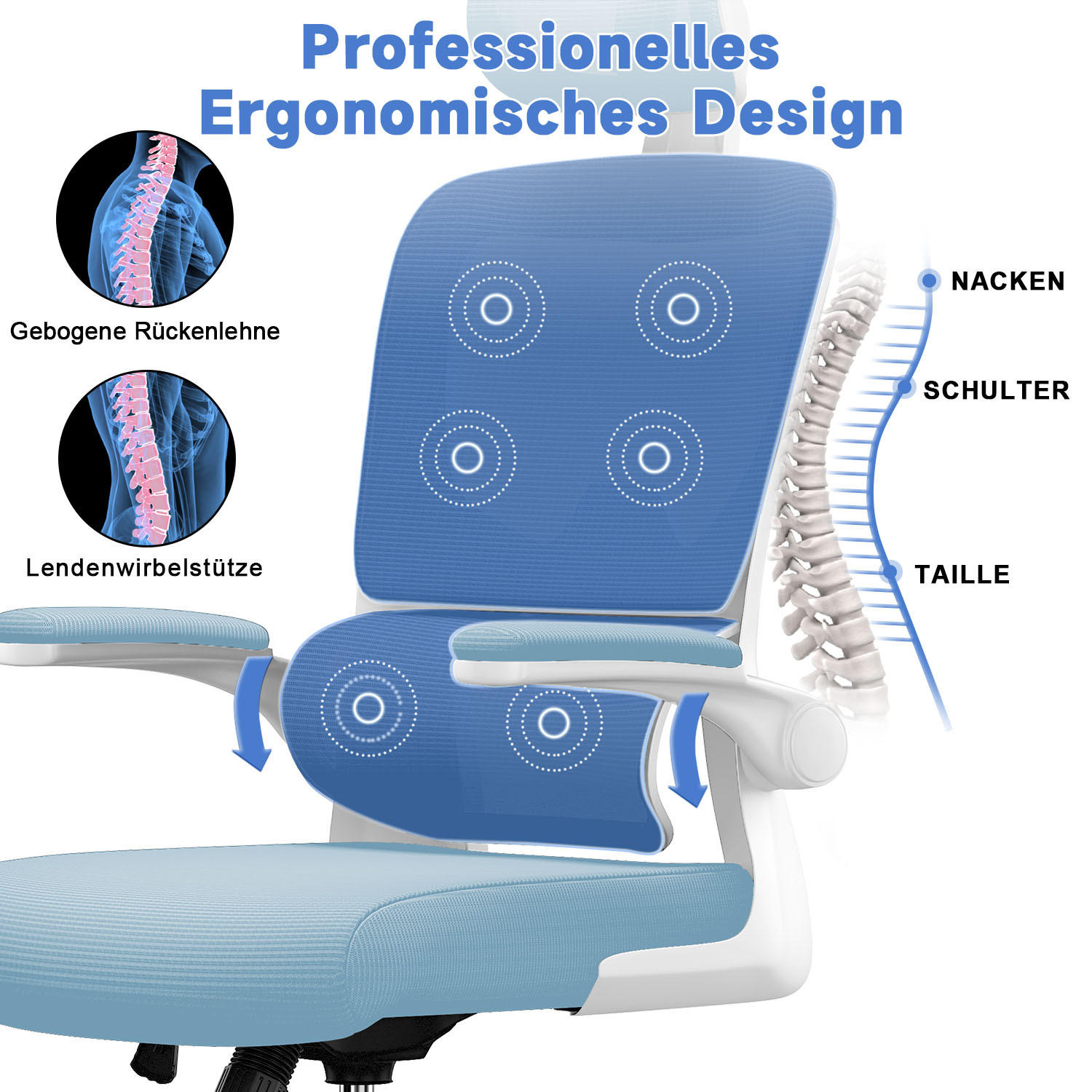 COMPUTERSTUHL drehbar, Wippfunktion – Blau - Blau, Metall (54/127/54cm) - Rattantree