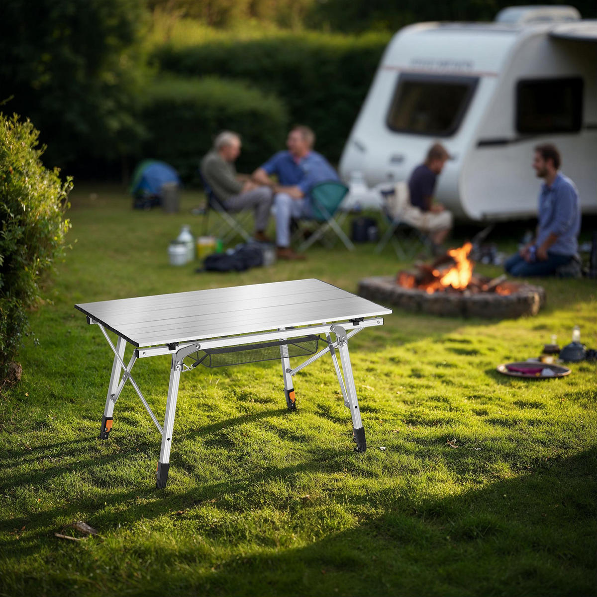 CAMPINGTISCH Tina,90 x 52 x 47 - 70 cm,silber - Silberfarben, Metall (90/52/70cm) - tectake