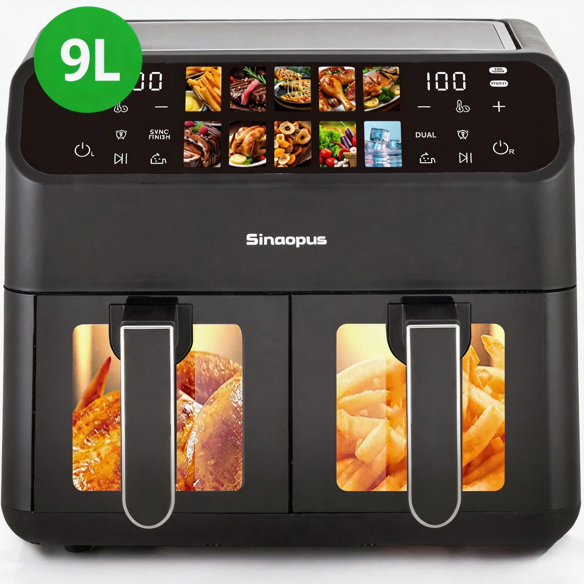 HEISSLUFTFRITTEUSE 9L 10-in-1 & Dual-Kammer, LED-Display - Schwarz, Metall (36/31/32cm)