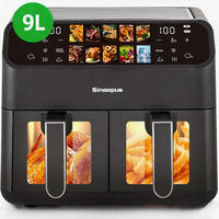 HEISSLUFTFRITTEUSE 9L 10-in-1 & Dual-Kammer, LED-Display - Schwarz, Metall (36/31/32cm)