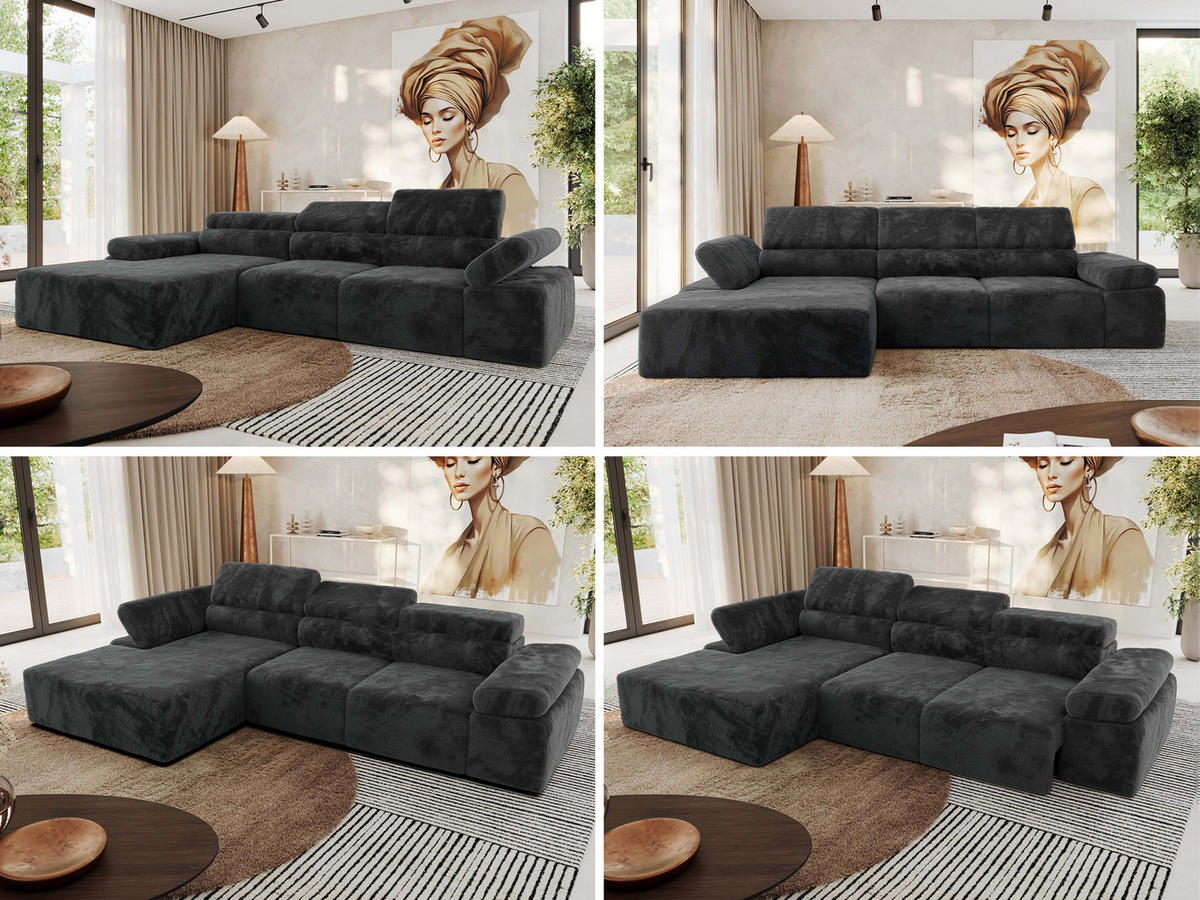 ECKSOFA RILASSO L Dunkelgrau Plüsch - links - Dunkelgrau/Schwarz, Kunststoff/Textil (296/174cm) - MKS
