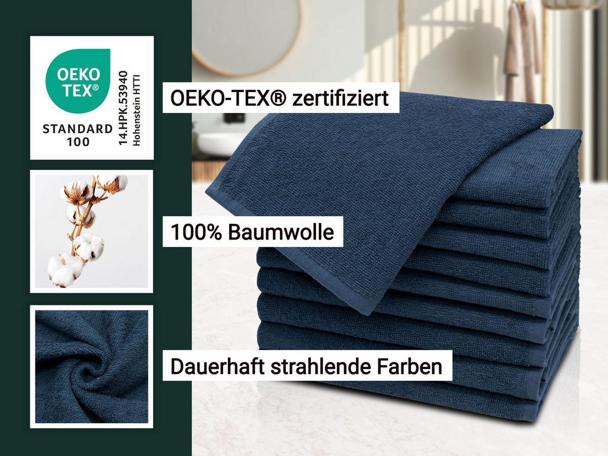 GÄSTETÜCHER, 10er-Set, 30x50 cm, 100% Baumwolle, Blau - Dunkelblau, Textil (30/50cm) - Zollner