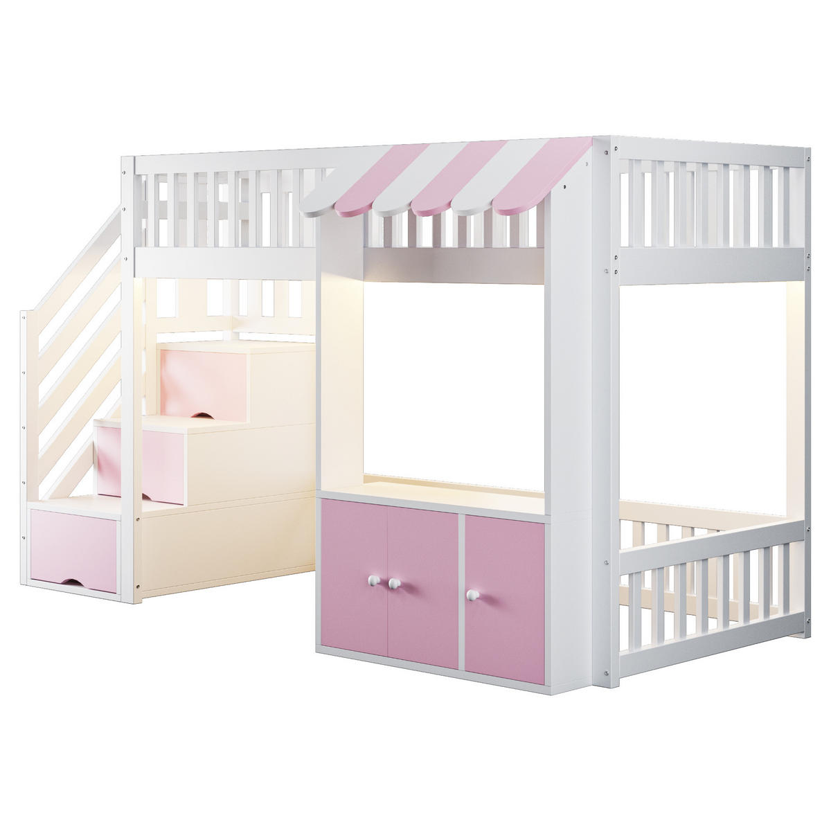 HOCHBETT 90x200 Rosa Holz Stauraumschrank LED - Multicolor, Holz (90/200cm) - FLIEKS