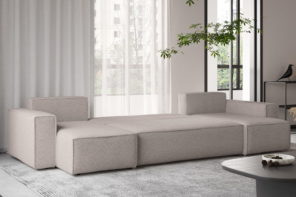ECKSOFA Mit Schlaffunktion Und Bettkasten U-form BEST stoff Abriamo Dunkelbeige - Cappuccino, Holz (98/312cm) - Kaiser Möbel