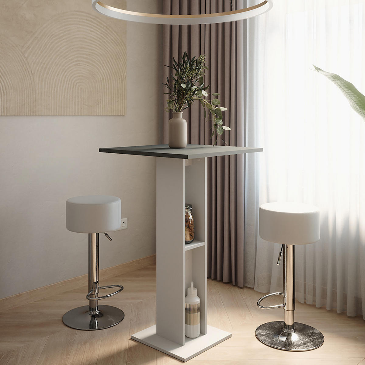 BARTISCH-SET Repose Weiß/Anthrazit 65 x 65 cm mit 2 Barhockern - Anthrazit/Weiß, Holzwerkstoff (65/65/106cm) - Vicco