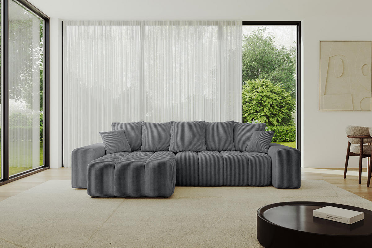 ECKSOFA Ottomane links/rechts ENIL-L 290x175x84 Dunkelgrau Cord - Dunkelgrau, Holzwerkstoff/Kunststoff (290/175cm) - ALTDECOR