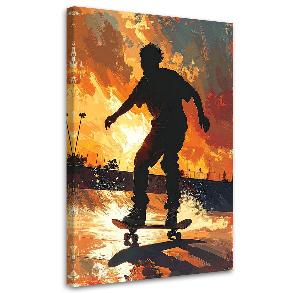 LEINWANDBILDER, Skater bei Sonnenuntergang in dynamischer Komposition - Orange, Textil (30/45cm) - Feeby