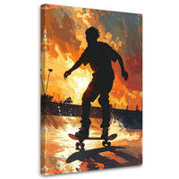 LEINWANDBILDER, Skater bei Sonnenuntergang in dynamischer Komposition - Orange, Textil (30/45cm) - Feeby