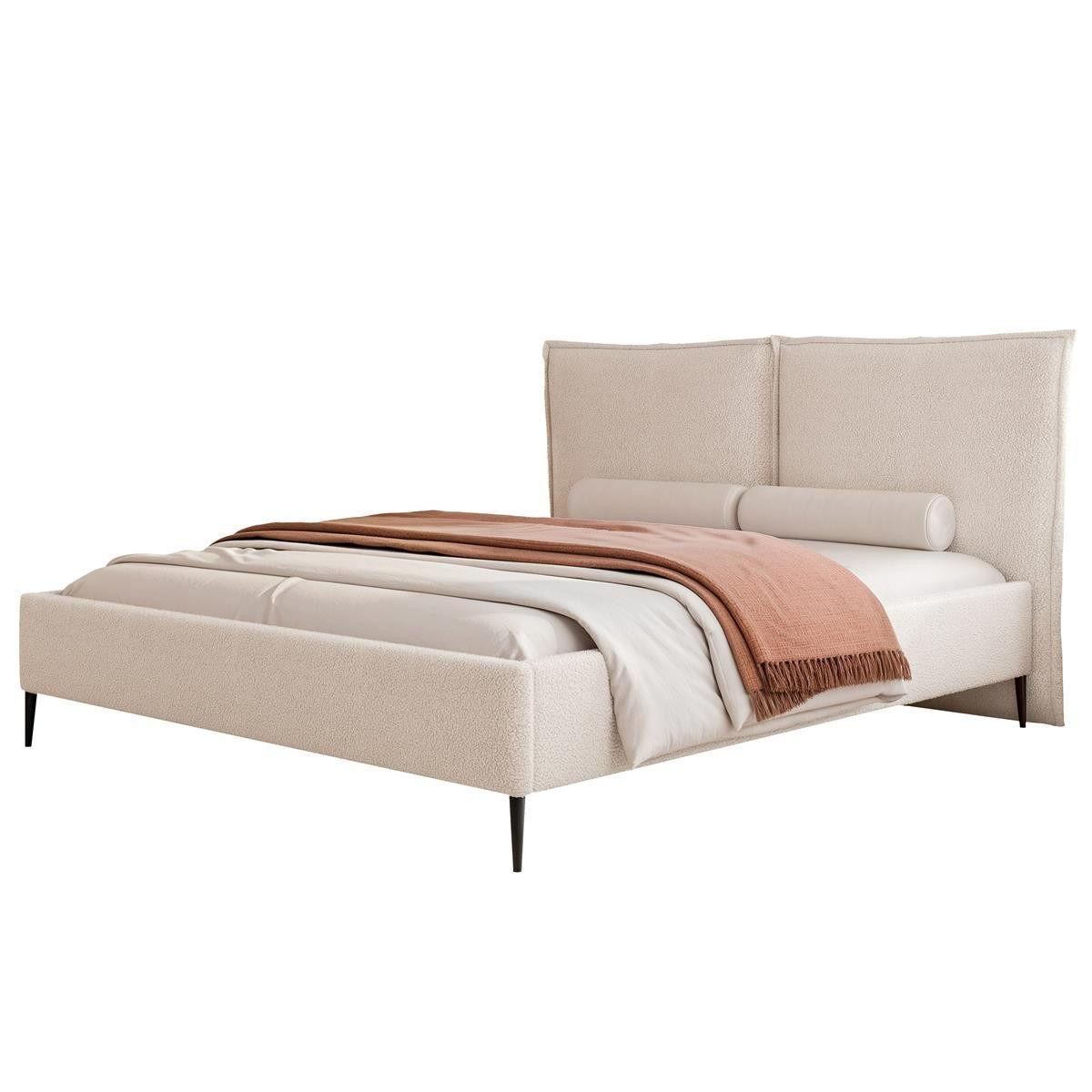 POLSTERBETT metallrahmen boucle hellbeige 120x200 ORION - Creme, Holzwerkstoff (120/200cm) - Compleo24
