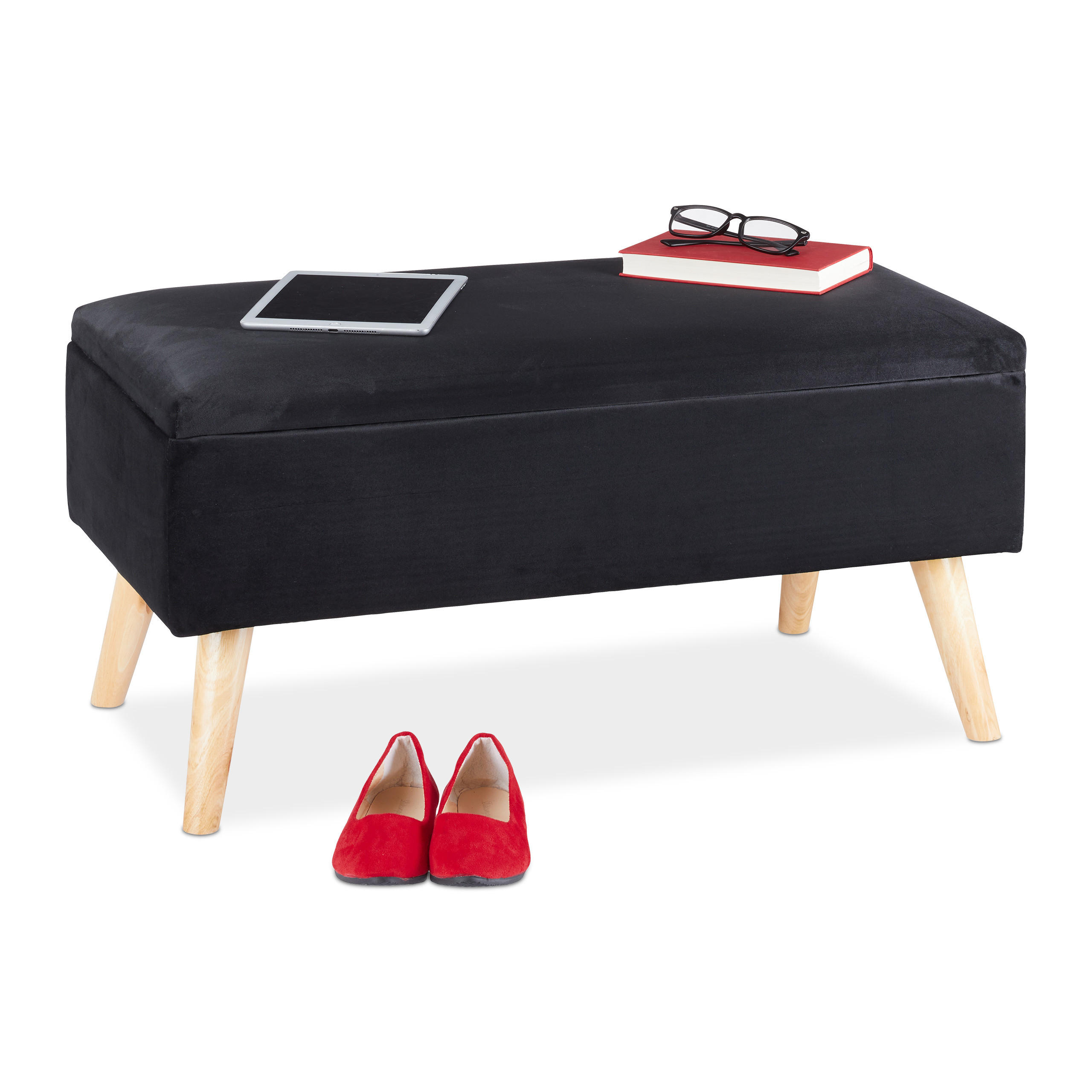 SITZBANK - Schwarz, Holz/Holzwerkstoff (80/41/40cm) - Relaxdays