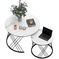 COUCHTISCH-SET 70/70/46,5 cm & 44,5/44,5/39 cm nestbar mit Marmoroptik und Metallgestell, Weiß - Weiß, Holz (70/70/46.5cm) - Modfu