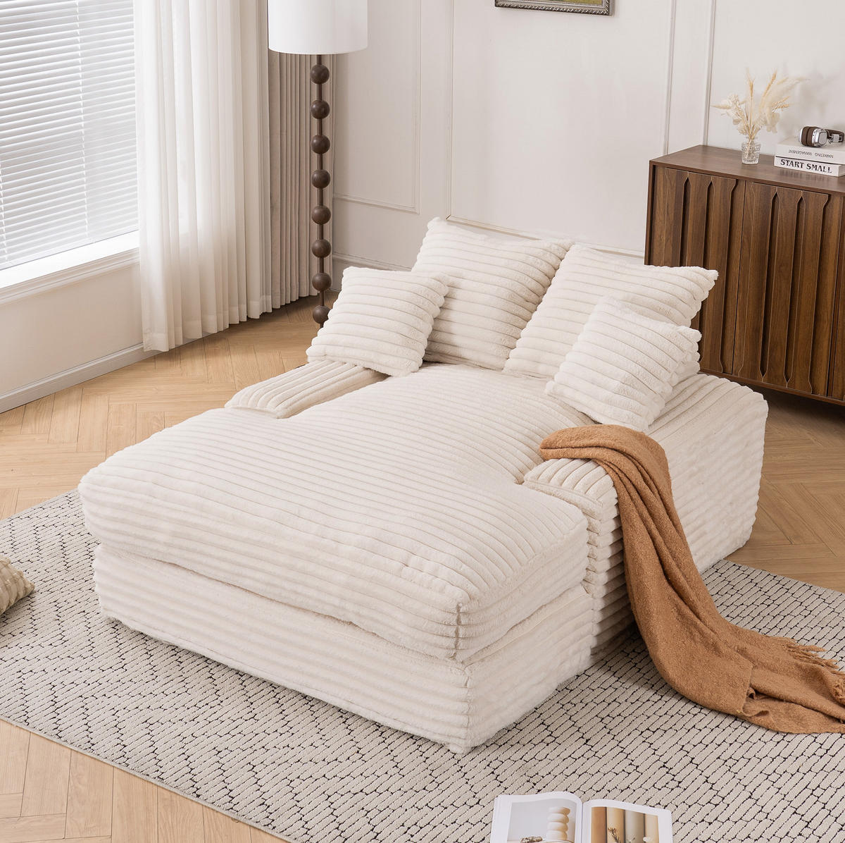 RELAXLIEGE Cord 135x165 cm Beige mit 4 Kissen - Beige, Kunststoff (135/58/165cm) - Beauniv