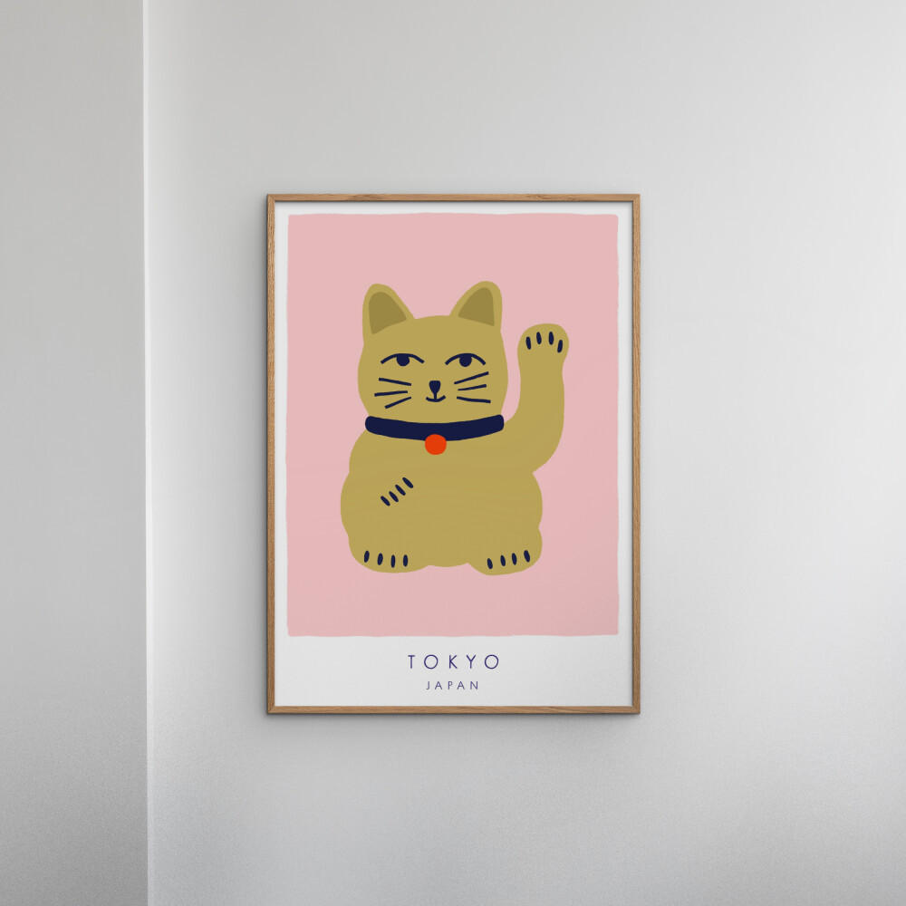 POSTER Maren Gross - Maneki Neko, A Lucky Cat - Pink, Papier (50/70/0.1cm) - Poster&Frame