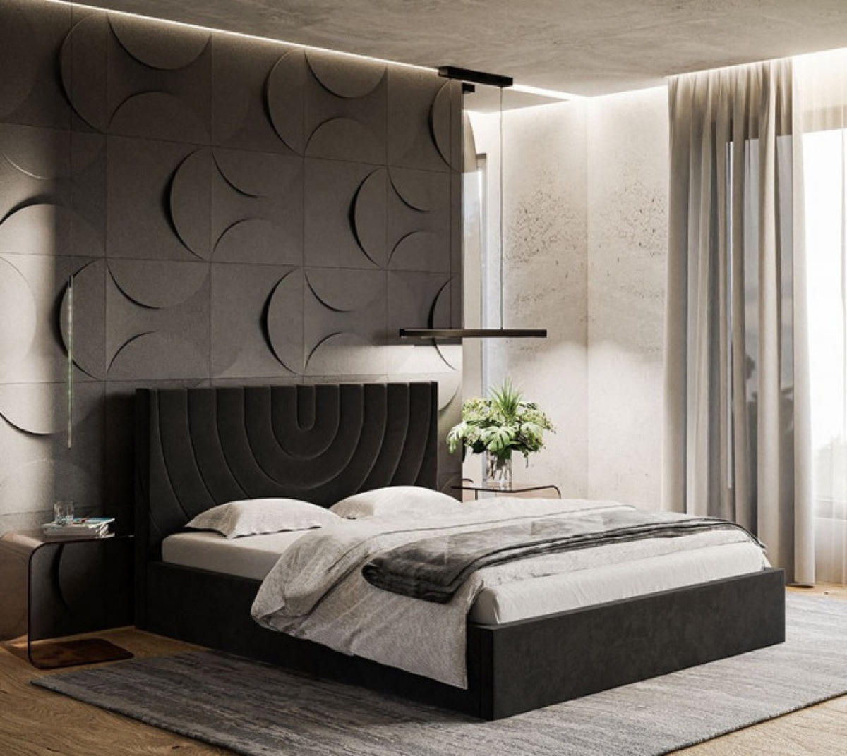 BETT Schwarz OLDO 6 Gepolstert Mit Bettkasten 160x200 cm - Schwarz, Textil (160/200cm) - Sepro Meble