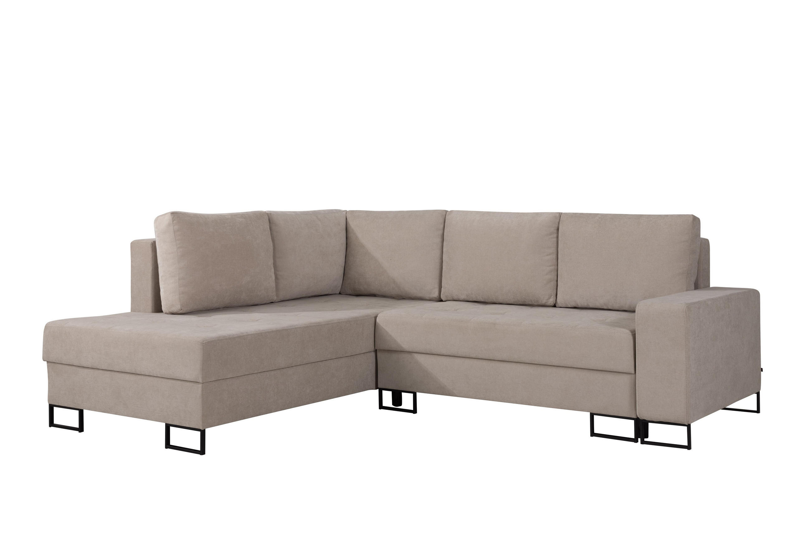 ECKSOFA mit Schlaffunktion Links Beige Chenille - 245x200 cm - Trevi - Beige/Schwarz, Holz/Holzwerkstoff (245/200cm) - Ravio