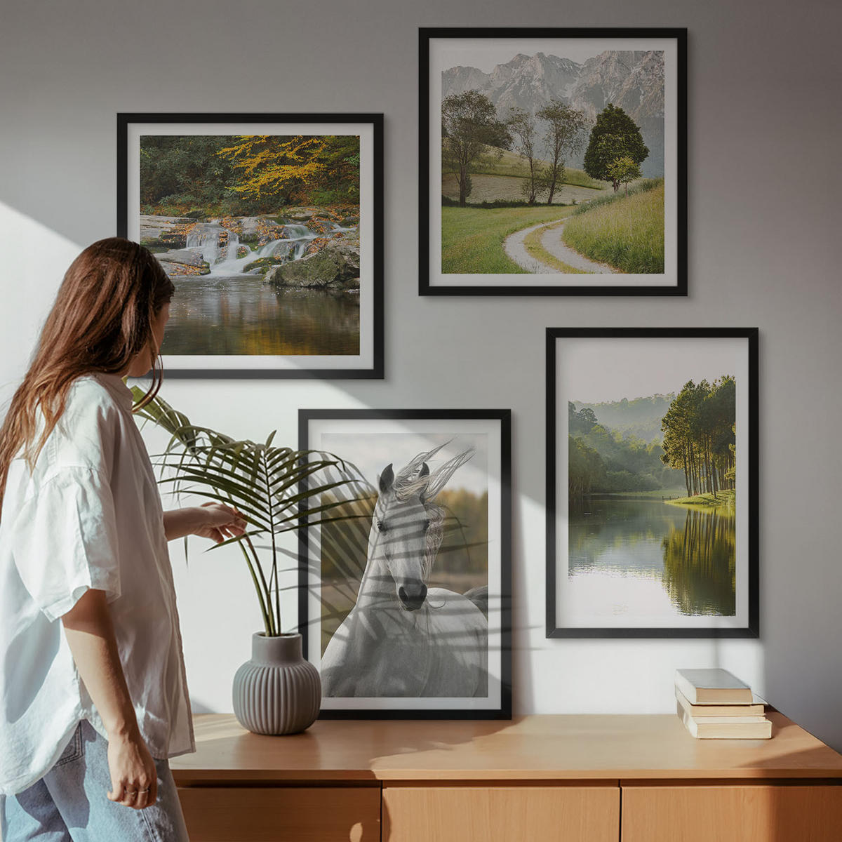 WANDBILDER 4er-Set - 50x50 cm & 40x60 cm Schwarzer Rahmen - Natur des Flusses White Horses - Schwarz, Kunststoff (50/50cm) - ArtPrintCave