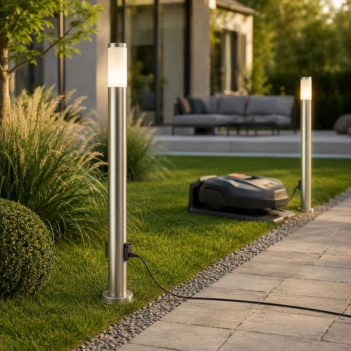 LED STEHLEUCHTE Edelstahl Silber 2er Set - Silberfarben, Metall (12.7/12.7/110cm) - Globo Lighting