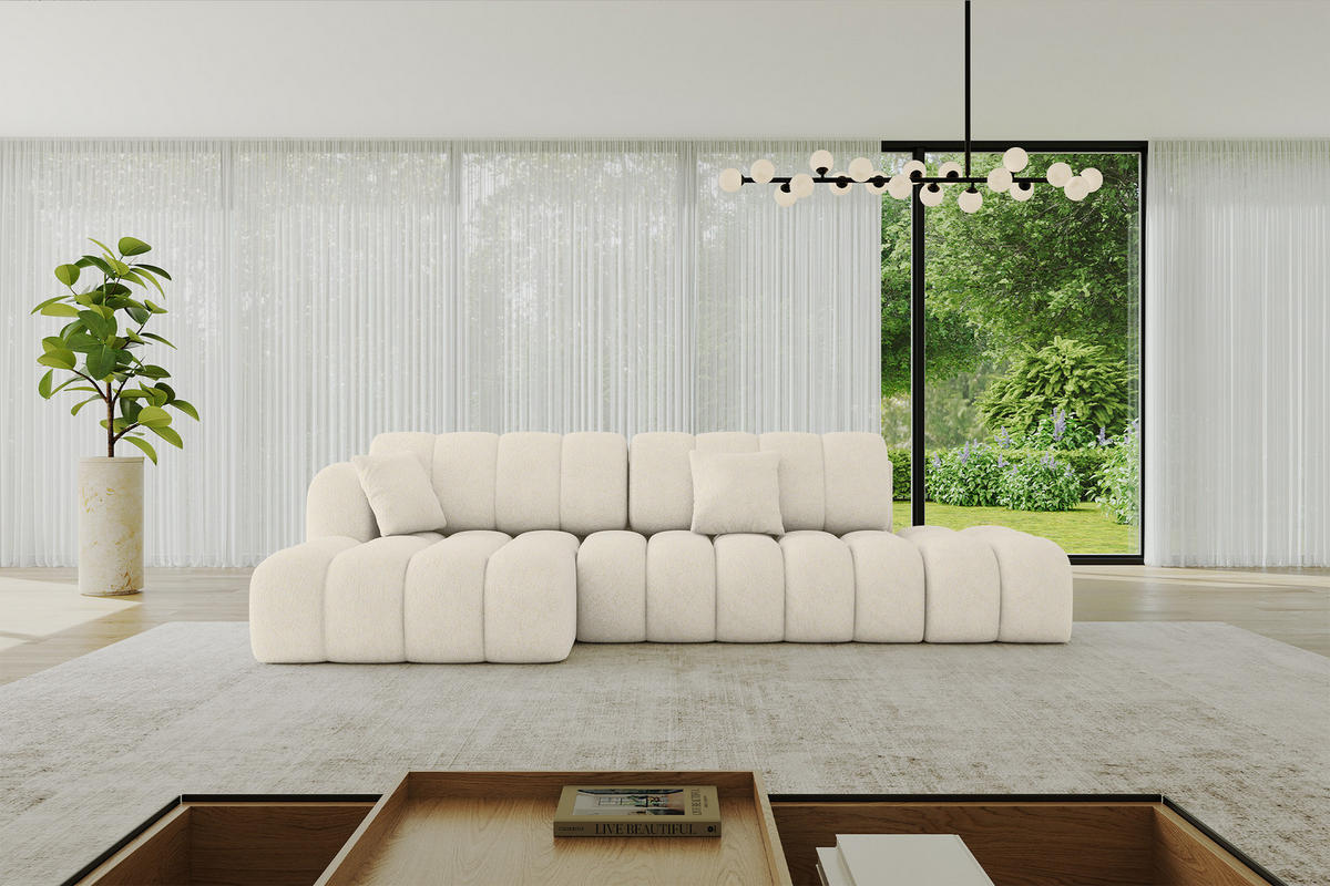 ECKSOFA mit Schlaffunktion Ottomane Links OLEA-L2 321x164x75 Creme Tissu - Creme/Schwarz, Holzwerkstoff/Kunststoff (321/164cm) - ALTDECOR