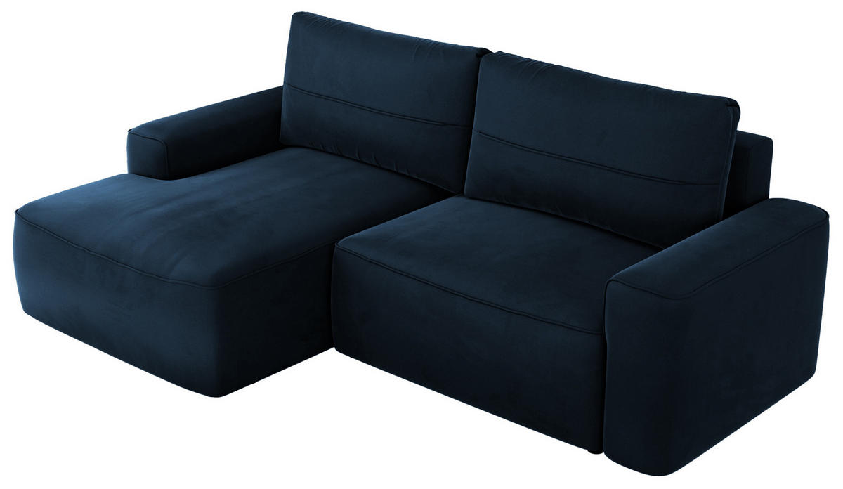 ECKSOFA BELLUNO L Dunkelblau Velvet - Links - Blau/Schwarz, Textil (144/233cm) - MKS