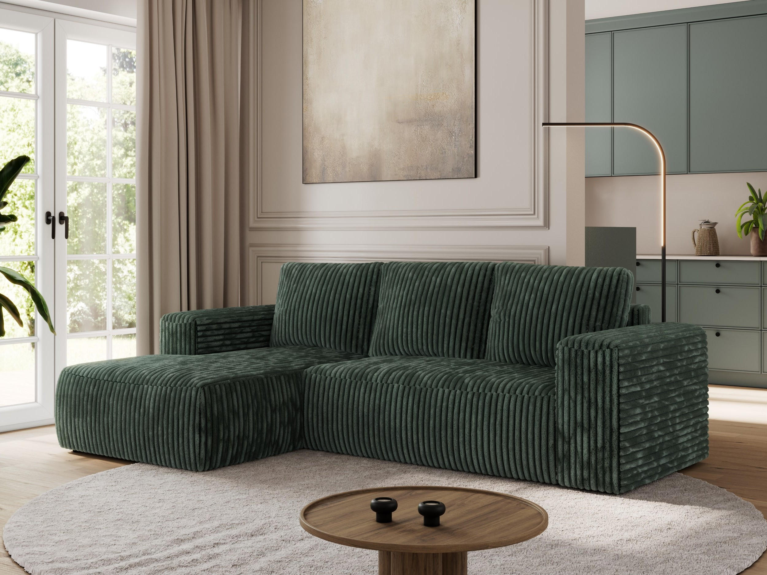 ECKSOFA TRENTINO L Grün Cord - Links - Schwarz/Grün, Textil (266/164cm) - MKS