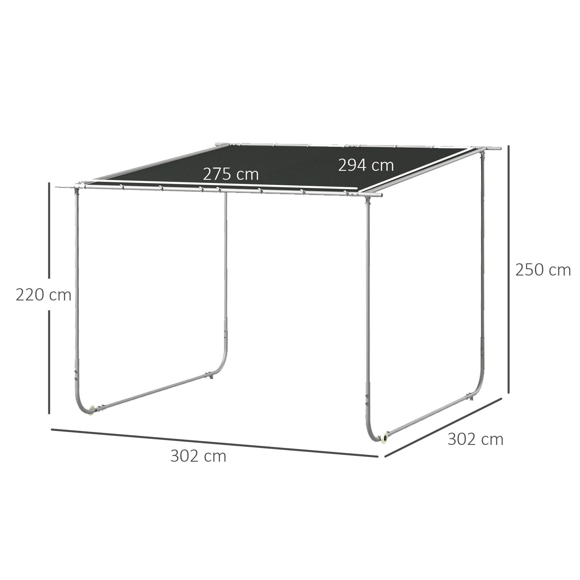 Thumbnail - Outsunny Pergola,, Dunkelgrau, Metall, Textil, 302x250x302 cm, Sonnen- & Sichtschutz, Pavillons & Pergolas, Pergolas