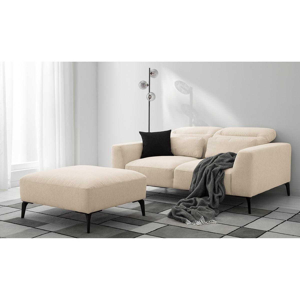 2-SITZER SOFA - Beige/Schwarz, Textil/Metall (170/73/107cm) - home24