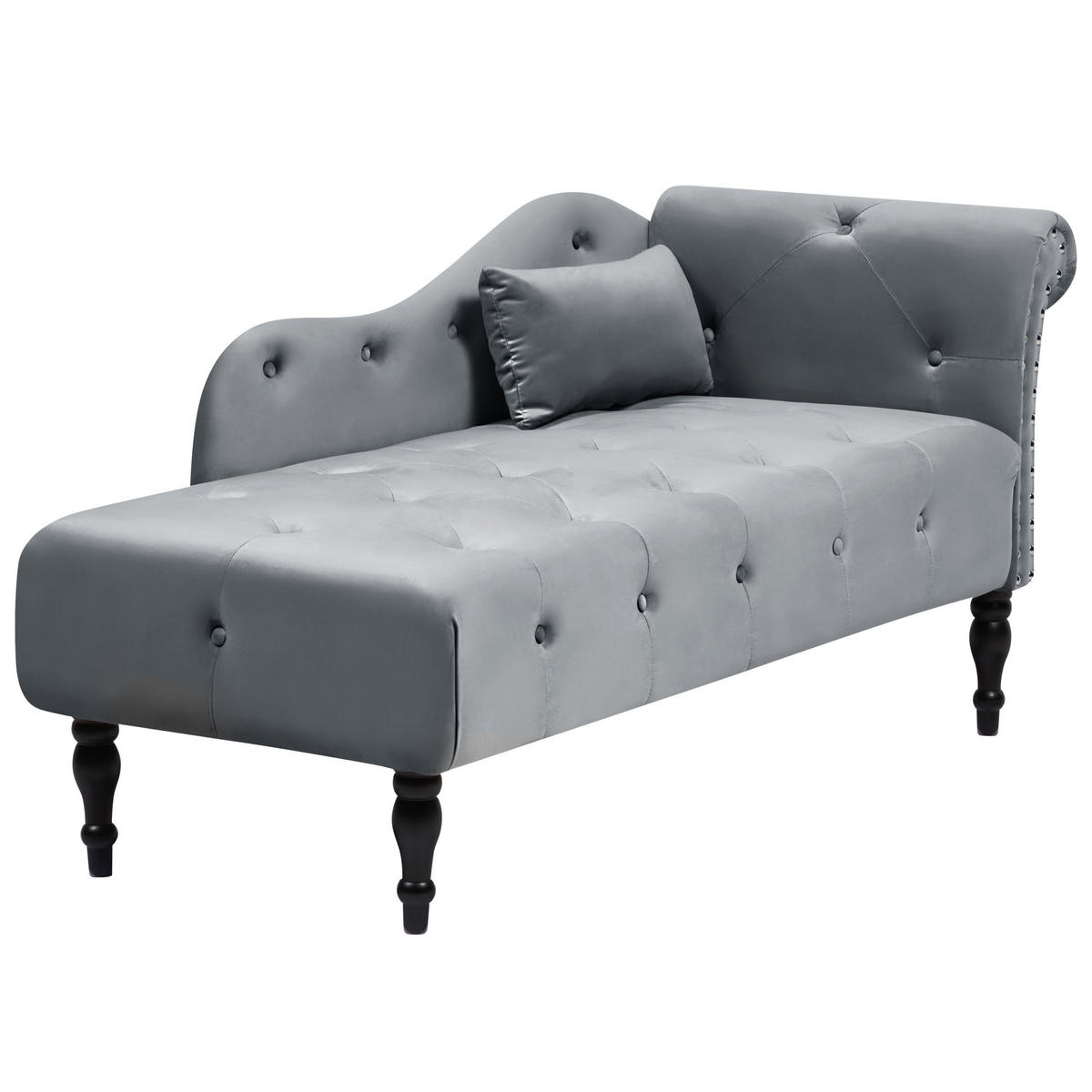 ČALOUNĚNÉ LEHÁTKO CHAISE LONGUE PRAVOSTRANNÉ Sametová látka Šedé Ivry - černá/tmavě šedá, textil (152/72/62cm) - Beliani