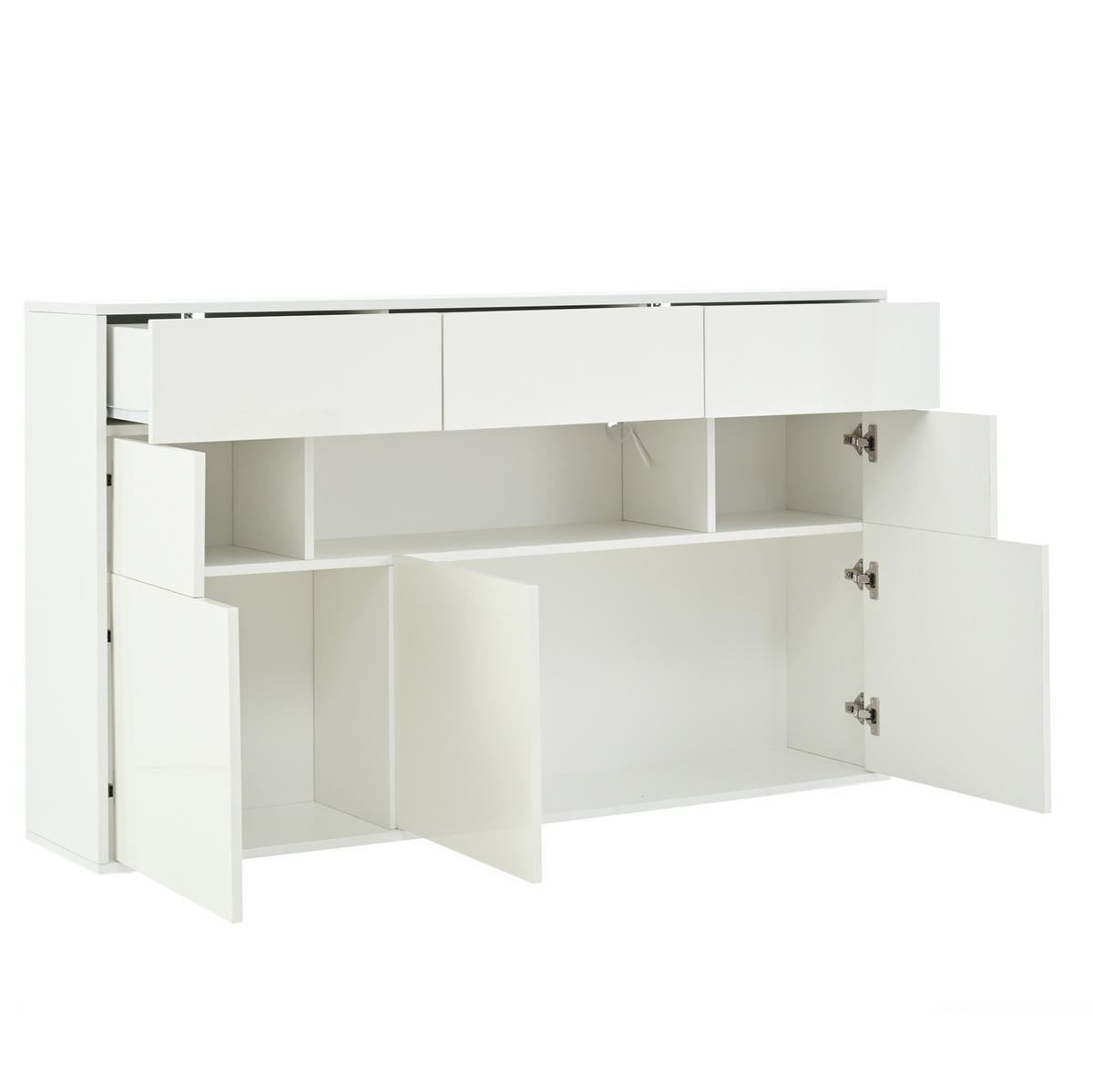 KOMODA 140/30/82 cm od MDF-a s 3 ladice, 5 ormarića i LED rasvjetom, visoki sjaj, Bijela - bijela/bijela visoki sjaj, drvni materijal (140/82/30cm) - Redom