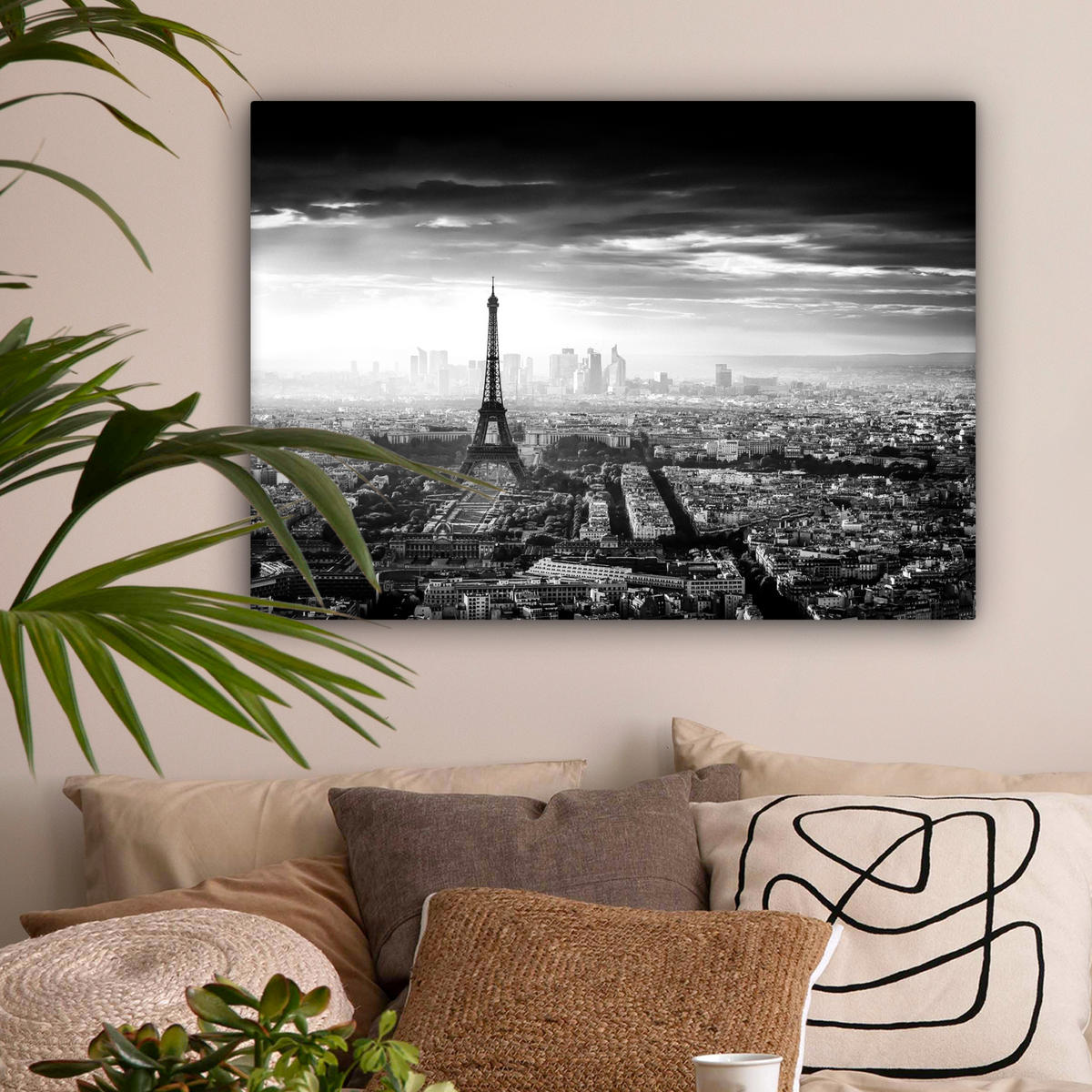 LEINWANDBILD Paris - Skyline - Eiffelturm - Stadt - Wolken Wandbilder 80x60 cm - Dunkelgrau, Textil (80/60cm) - MuchoWow