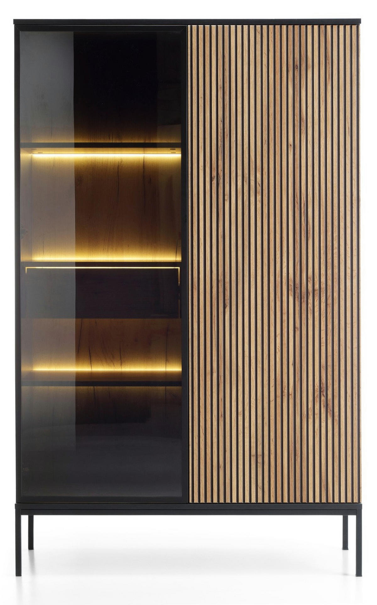 VITRINENSCHRANK 160 cm Haller, Led, Schubladen, Braun - Braun, Holz (104/166/39cm) - Emporius