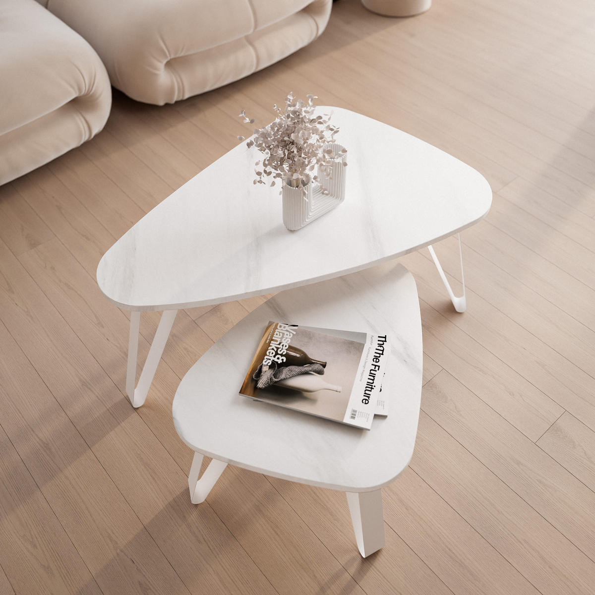 SATZTISCH NOA Stahlgestell, Freiform, Weiß / Bianco Marmor - Weiß, Holzwerkstoff (94/60/42cm) - Idohome
