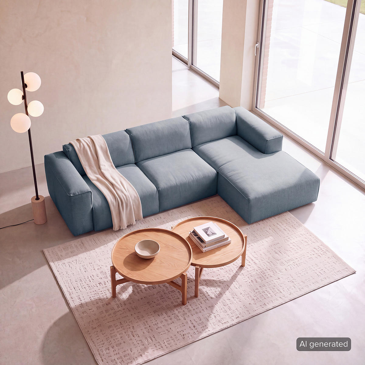 3-SITZER ECKSOFA mit Longchair - Blau/Schwarz, Kunststoff/Textil (284/173cm) - home24