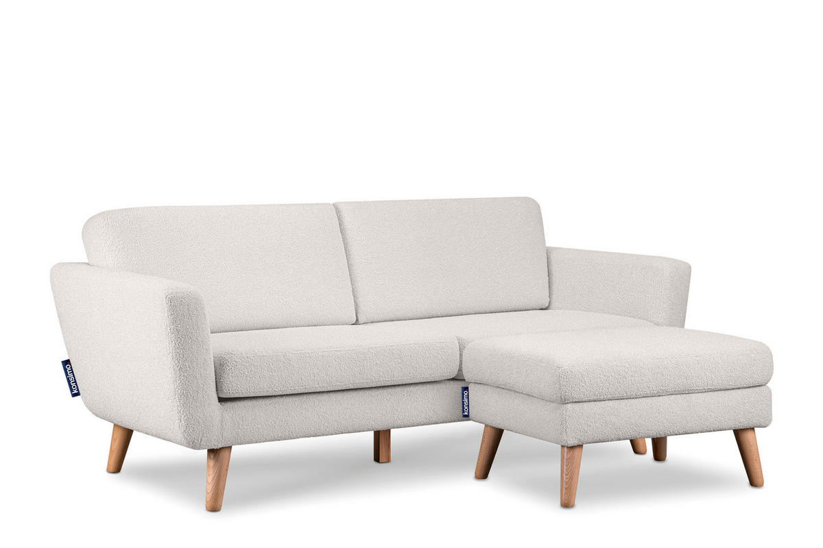 3-SITZER-SOFA TAGIO mit Armlehnen, Weiß - Braun/Weiß, Buchenholz/Textil (88/80/190cm) - KONSIMO®