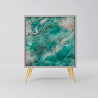 SIDEBOARD ABSTRACT ALCHEMY, Grau, 57,5x42x75,5 cm, Goldfarbene Metallfüße - Goldfarben/Multicolor, Holzwerkstoff/Metall (57.5/75.5/42cm) - SpaceRebels