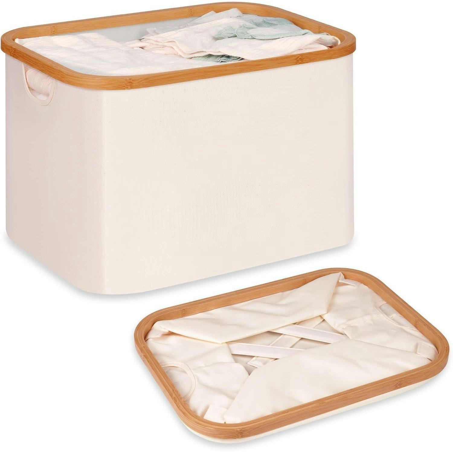 WÄSCHEKORB Bambus Stoff 50 Liter Beige - Creme, Naturmaterialien (33/33/44cm)