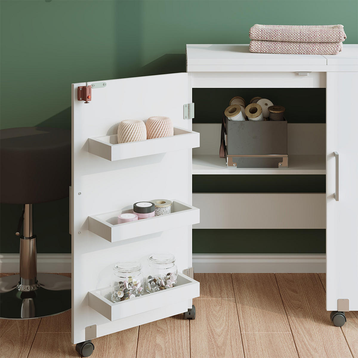 NÄHTISCH Carmen Weiß 160 x 80.2 cm mit 6 Regalfächer - Weiß, Holzwerkstoff (40/160/80.2cm) - Vicco
