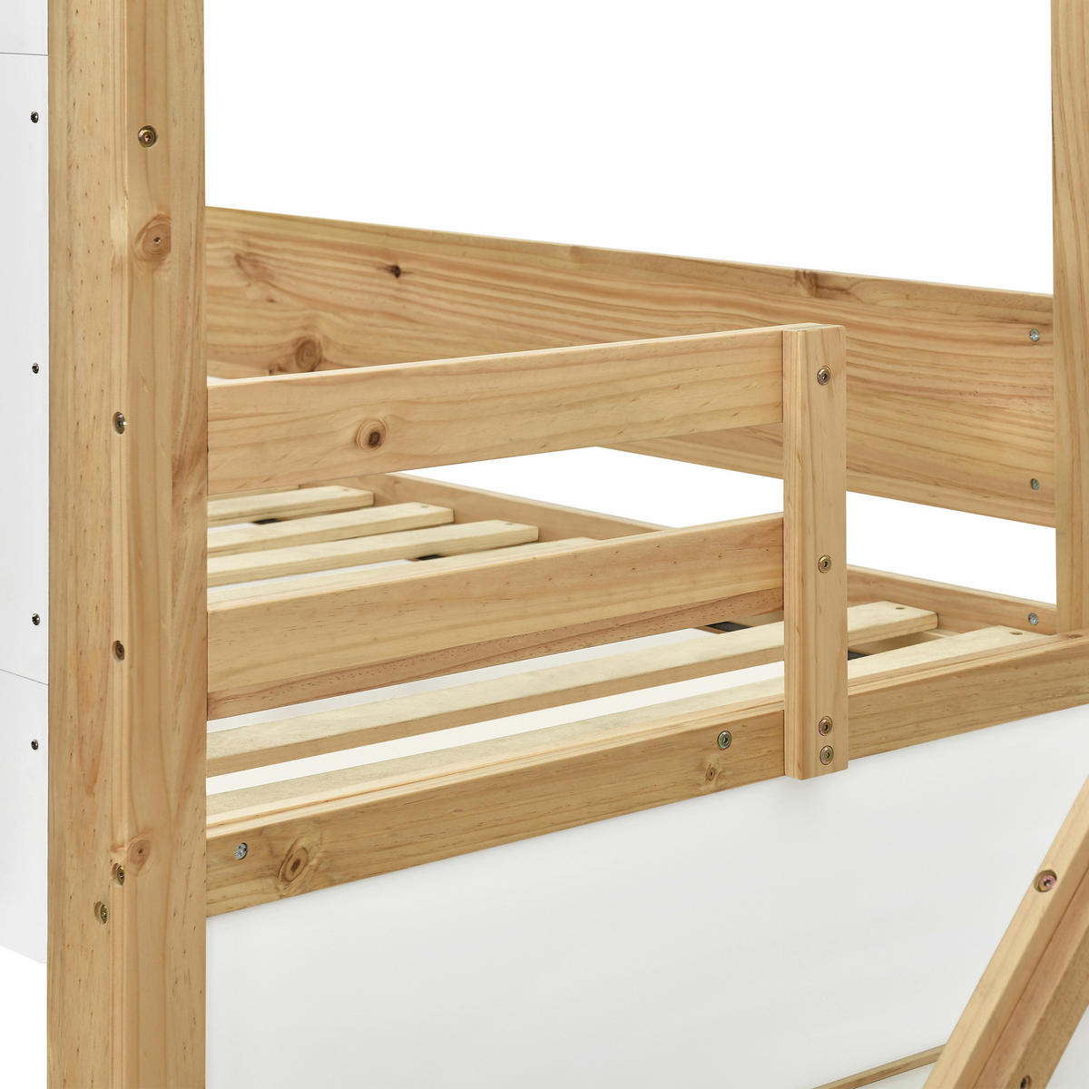 HOCHBETT mit Treppenschrank 90x200 cm Weiß Natur - Weiß, Holz (90/200cm) - Meubliv