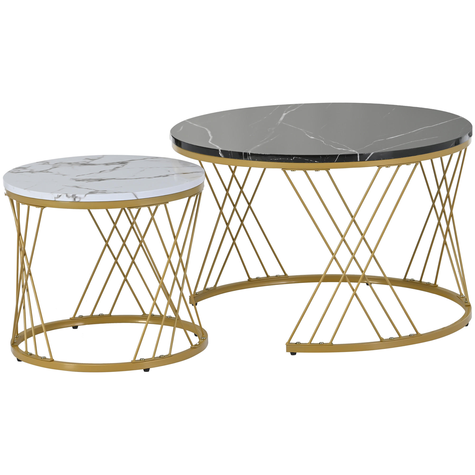 COUCHTISCH Set 2-teilig rund Marmoroptik Gold/Weiß - Schwarz/Weiß, Holzwerkstoff (70/70/45cm)