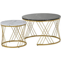 COUCHTISCH Set 2-teilig rund Marmoroptik Gold/Weiß - Schwarz/Weiß, Holzwerkstoff (70/70/45cm)