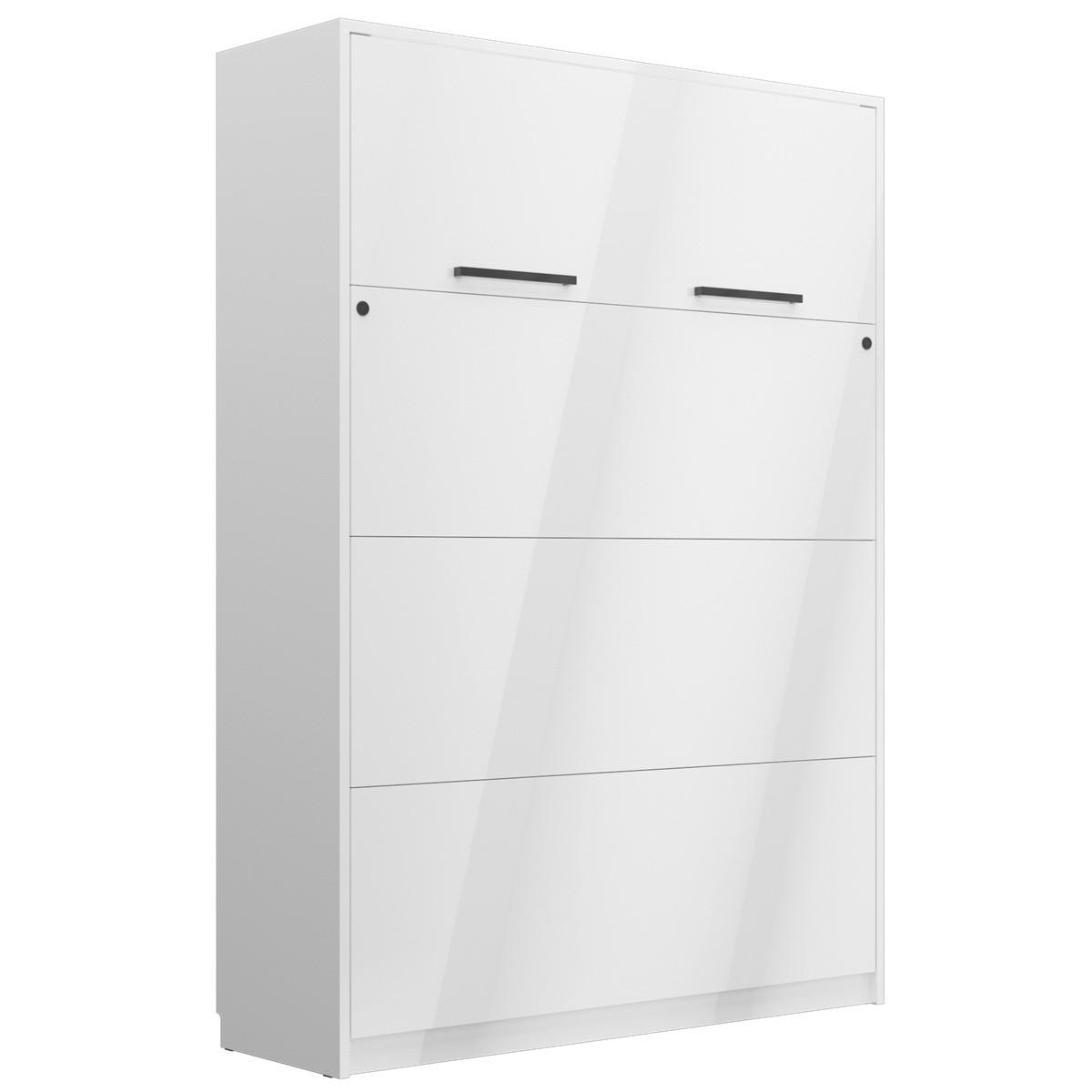 SCHRANKBETT vertikal GN 160x200 mit 2 Schränken & LED-Beleuchtung - Weiß hochglanz - 3-tlg. - Weiß Hochglanz/Schwarz, Holz/Holzwerkstoff (160/200cm) - QMM TraumMöbel