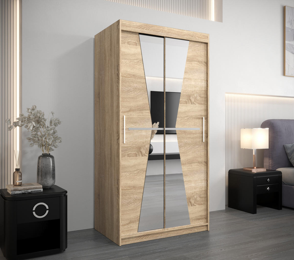 SCHWEBETÜRENSCHRANK 200/100/62 2-türig - Silberfarben/Sonoma Eiche, Holz/Kunststoff (100/200/62cm) - MÖBEL KRYSPOL