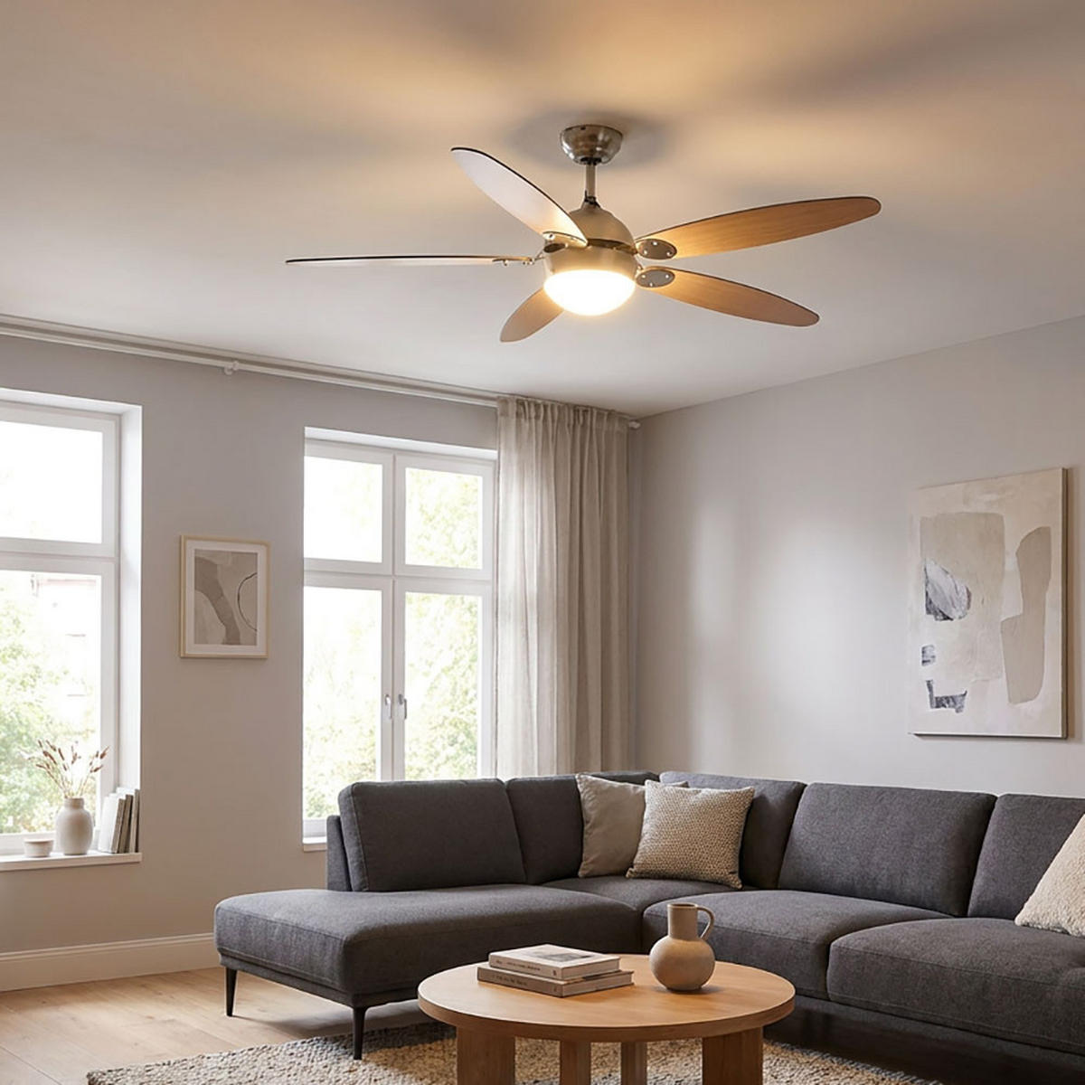 DECKENVENTILATOR AZURA Holzoptik Braun - Braun, Glas (132/132/40.6cm) - Globo Lighting
