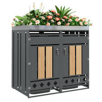 MÜLLTONNENBOX aus Stahl in Grau/Holzoptik mit Pflanzkasten & abschließbaren Türen 132x80x124,5 cm - Grau, Metall (132/124.5/80cm) - Modfu