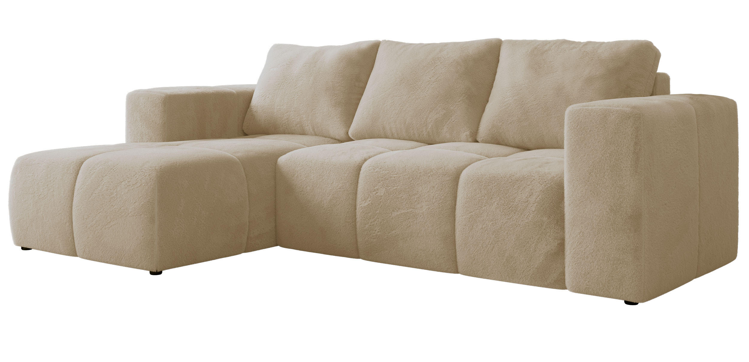 ROHOVÁ SEDAČKA MONIVA L - Krémová Plyš - Levá Strana - černá/krémová, textil/plast (164/266cm) - MKS
