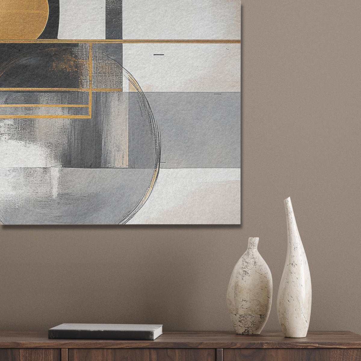 AKUSTIKBILD Abstrakt - Gold - Silber - Formen - Ästhetisch - Modern Akustikpaneele 90x60 cm - Goldfarben, Kunststoff (90/60/0.9cm) - MuchoWow
