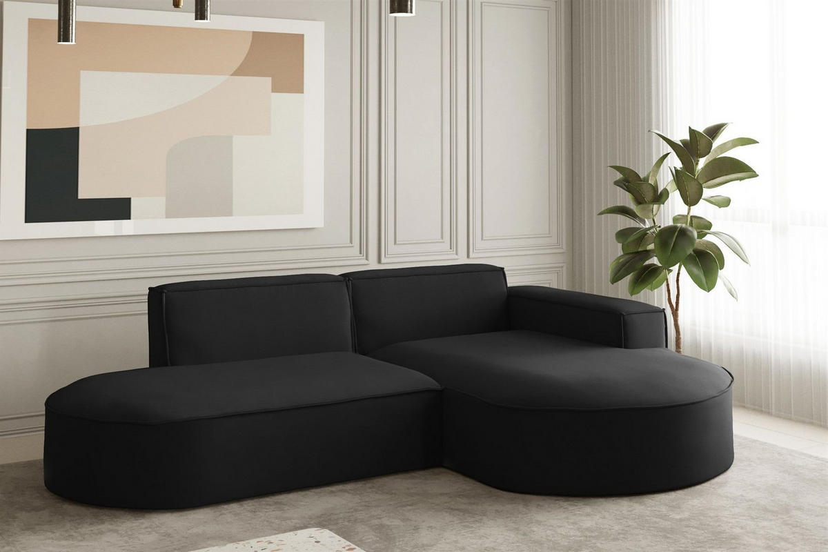 ECKSOFA Palma Xs Ottomane Opera Velvet - Schwarz, Holzwerkstoff/Textil (236/165cm) - Fun Möbel