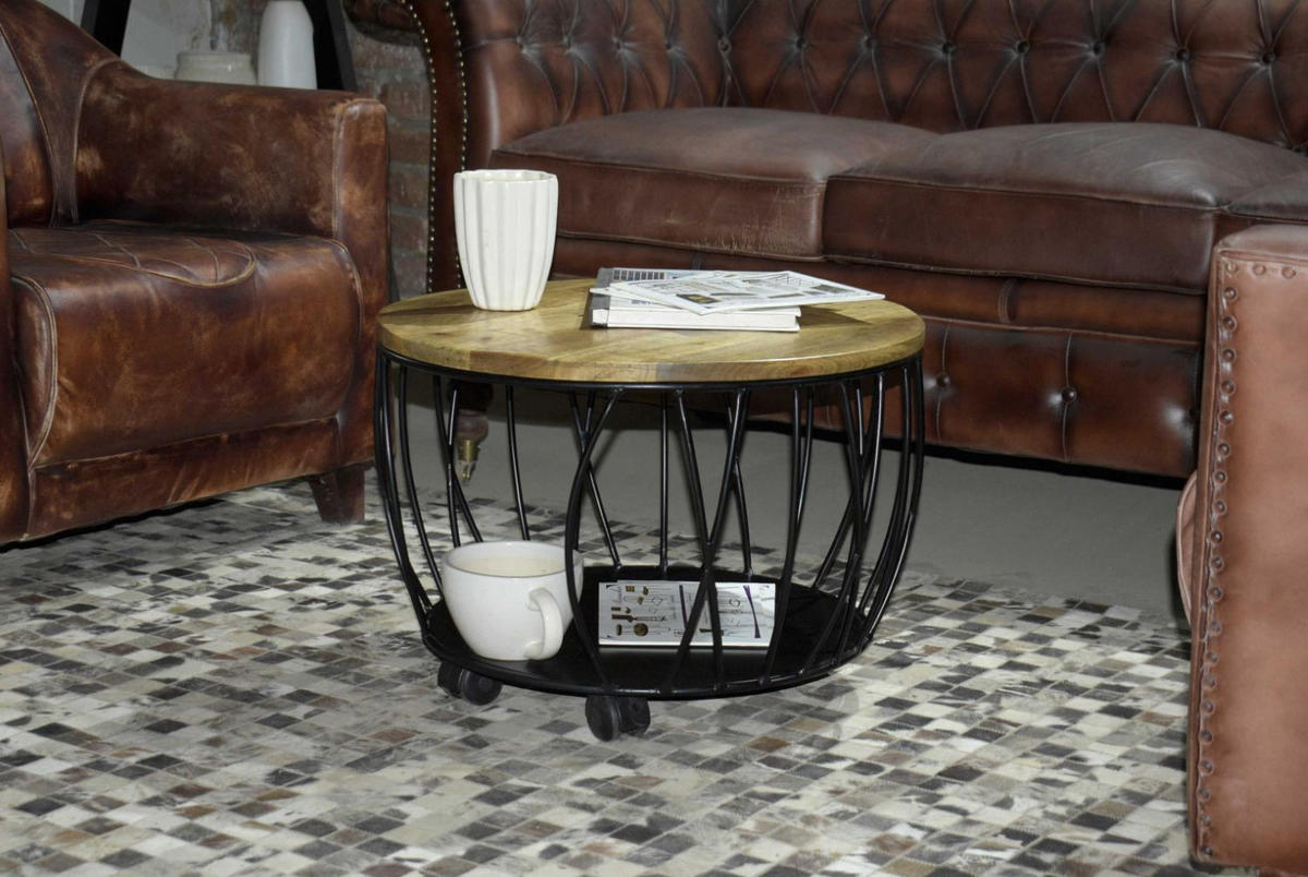 COUCHTISCH Talsano rund Ø 57 cm - Mangoholz natur - Schwarz/Braun, Holz/Kunststoff (57/57/40cm) - bene living