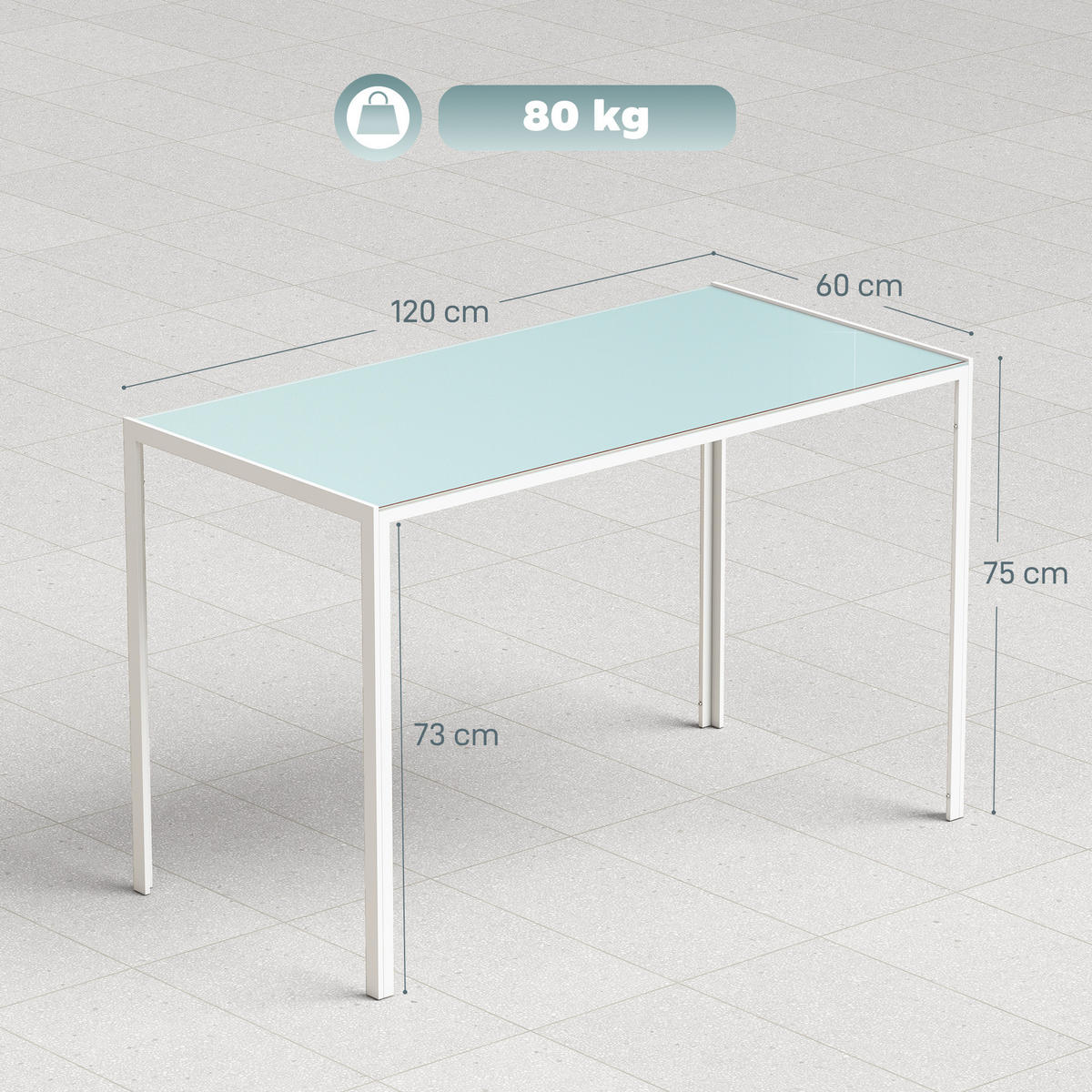 JÍDELNÍ STŮL Kuchyňský stůl pro 4 osoby, jídelní stůl do kuchyně z kovu, bílý - bílá, kov (120/60/75cm) - HOMCOM
